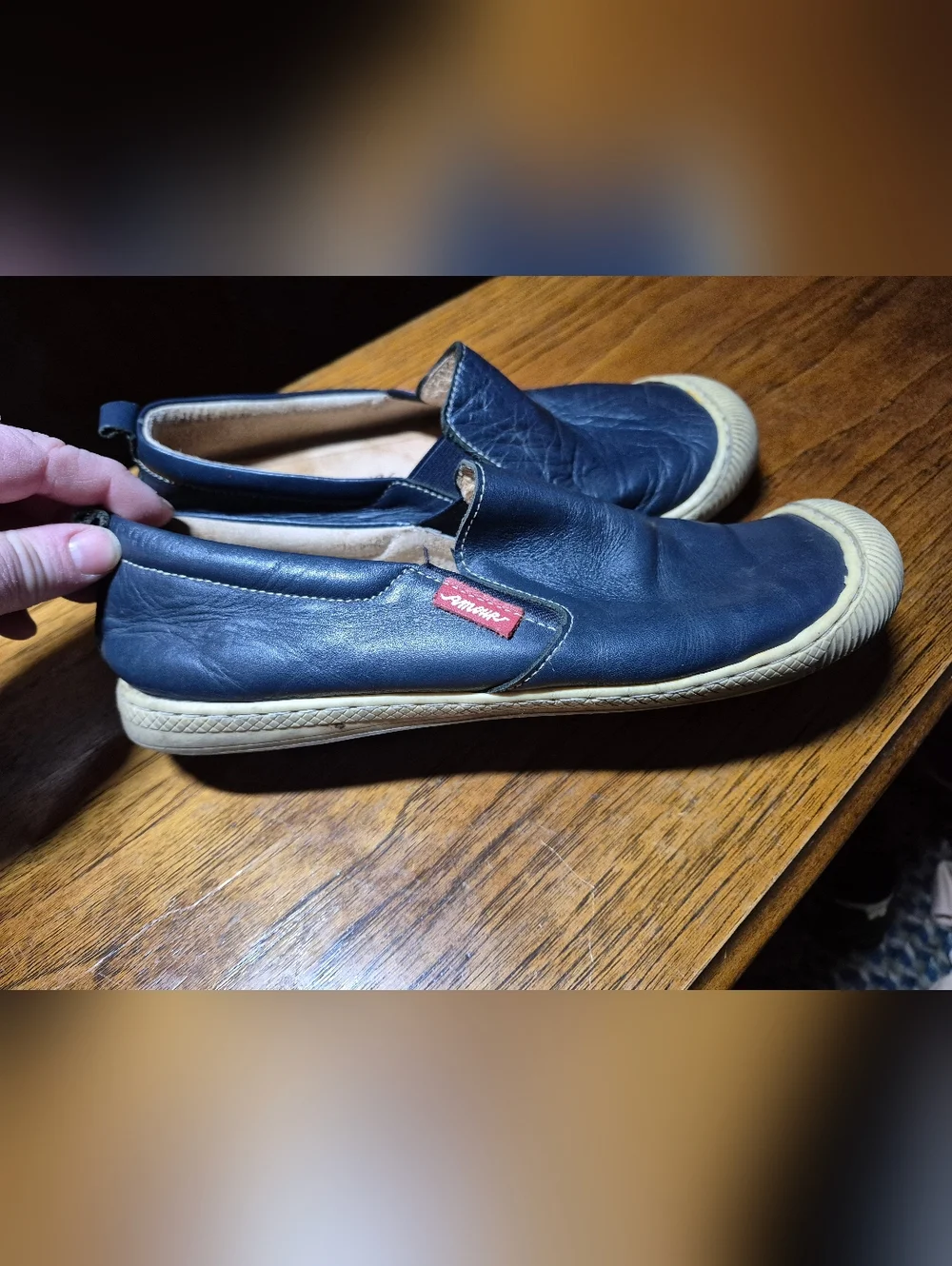 Vintage Amour 1981 Japan Women's Slip-On Leather Casual Shoes in Navy - Picture 3 of 4